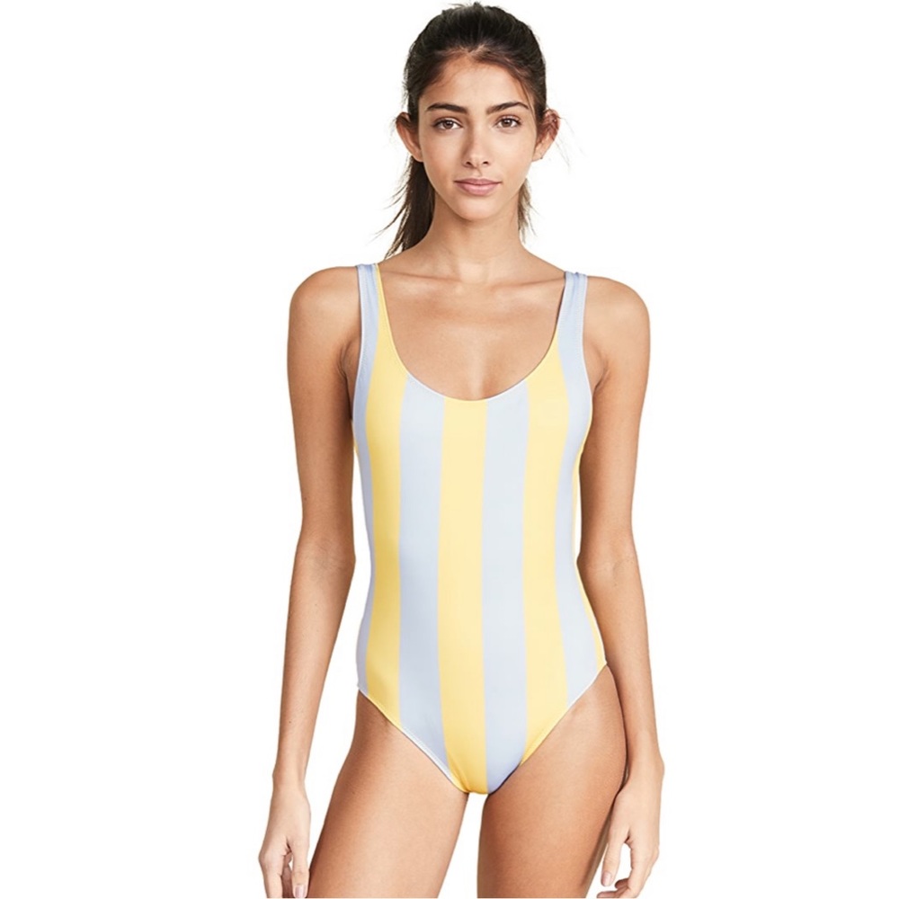 Solid & Striped One Piece Swimsuit Blue Stripe Anne Marie Open Back Size Small